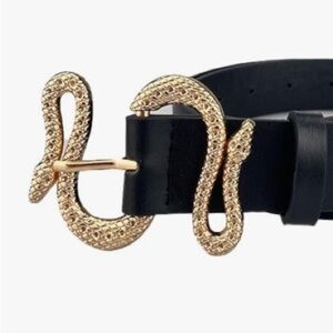 Gold Snake Buckle Genuine Leather Designer Belt